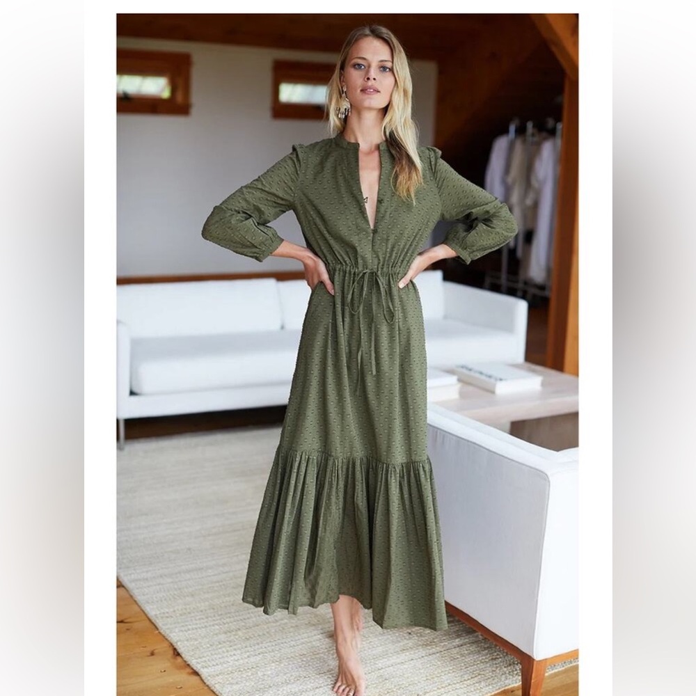 Emerson Fry India Collection FRANCES 3 DRESS - MOSS SWISS DOT ORGANIC Size L